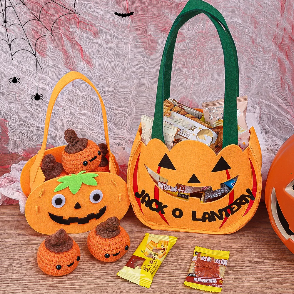 3/1PCS Halloween Felt Candy Bags DIY Children Hand Toys Gifts Bag Woven Handheld Snack Packaging Bags Birthday Party Kids Favors