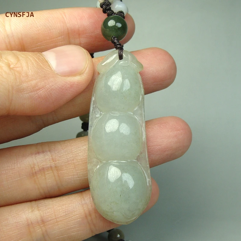 CYNSFJA New Real Rare Certified Natural Burmese A Emerald Jadeite Wealthy Bean Jade Pendant Charms Ice Hand-Carved Artwrok Gifts