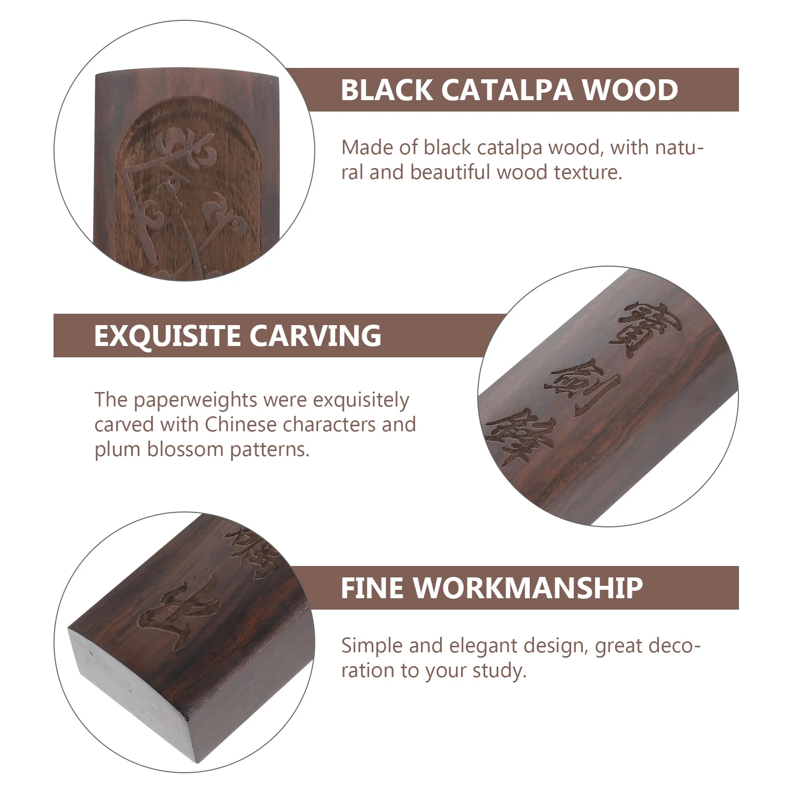 

1 Pair Solid Wood Chinese Calligraphy Paperweight Long Heavy Flat Desk Press For Sumi Drawing Kanji Writing Painting Stationery