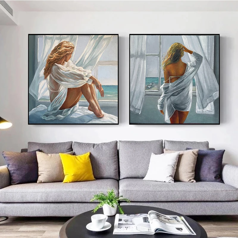 

Sexy Women By The Windows Oil Paintings Canvas Prints Nude Art Pictures Abstract Art Figures Posters for Living Room Home Decor