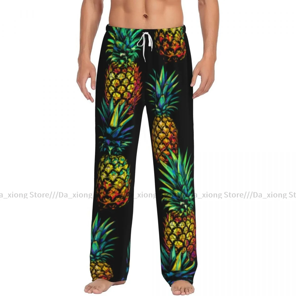 Pijama de abacaxi multicolor masculino, calça de dormir casual, calça solta, pijama confortável