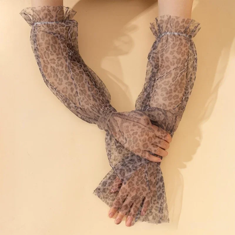 Manches bras conduite pour femmes, gants bras en dentelle avec léopard tendance, couverture bras en filet,