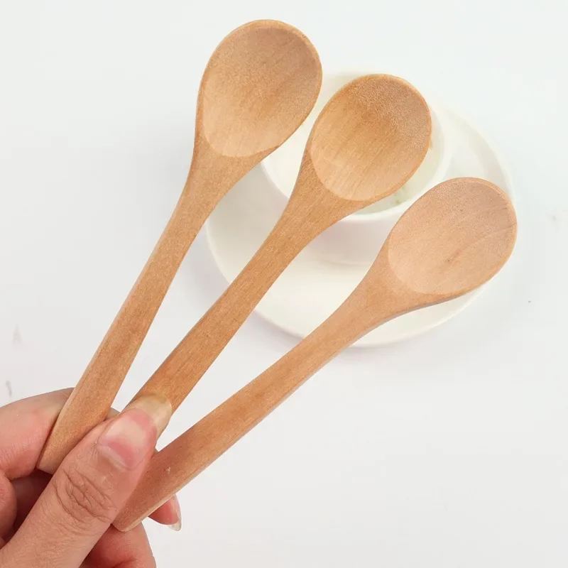 Kitchen Wooden Spoons Natural Wood Soup Spoon Long Handle Honey Coffee Milk Teaspoon Spice Condiment Scoops Tableware Supplies