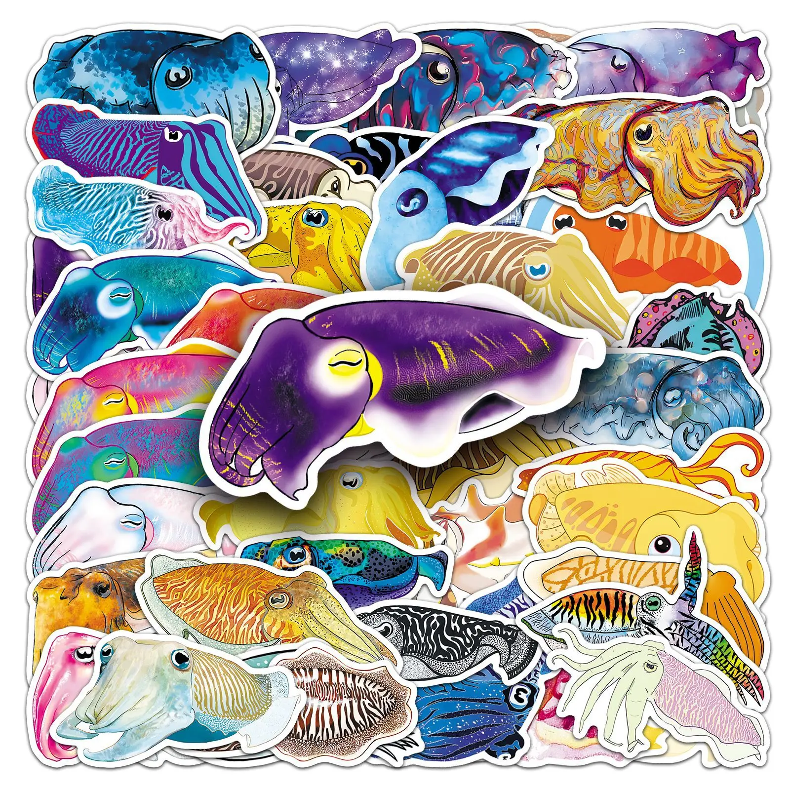 10/50PCS Cartoon Colorful Cuttlefish Stickers Laptop Phone Skateboard Motorcycle Car Cup Guitar Waterproof Sticker Classic Toy