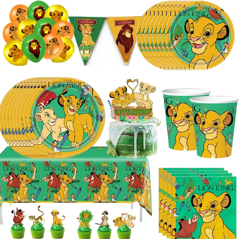 Lion King Simba Birthday Party Decorations Included Balloon Banner Tablecloth Paper Cups and Plates Napkins for Kid Baby Shower