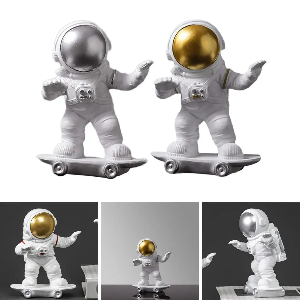 Astronaut Figurines Kids Spaceman Statue Figures Outer Space Home Decor Ornaments Resin Skateboarding Toy for Boys Room