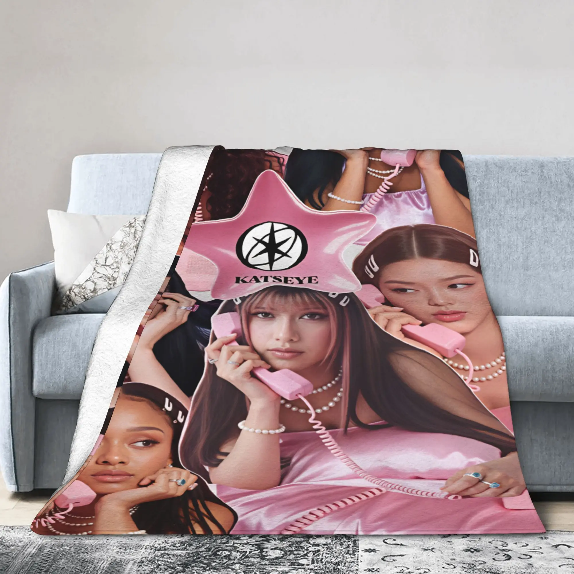 Pink Star Glam Katseye Warm Cozy Blankets  Novelty Travel Throw Blanket Couch Bed Flannel Bedspread Sofa Bed Cover