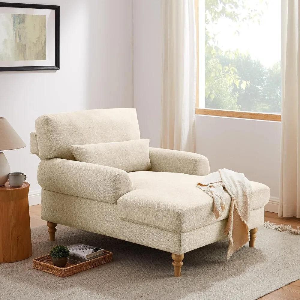 

Modern Chaise Lounge Chair, Upholstered Indoor Leisure Sofa Recliner, Chair Sleeper with Solid Wood Legs & Lumbar Pillow