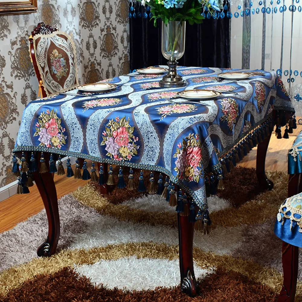 High-grade Jacquard Fabric Tablecloth Home Hotel Dining Table Decor Table Cover Rectangular Tassel Table Cloth Wedding Decor