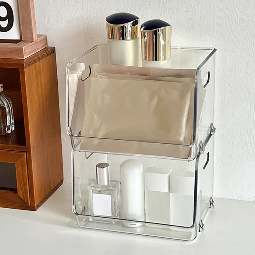 

Stackable Transparent Desktop Storage Boxes Plastic Organizer for Cosmetics Snacks Books Bedroom Office Home Use Durable PET