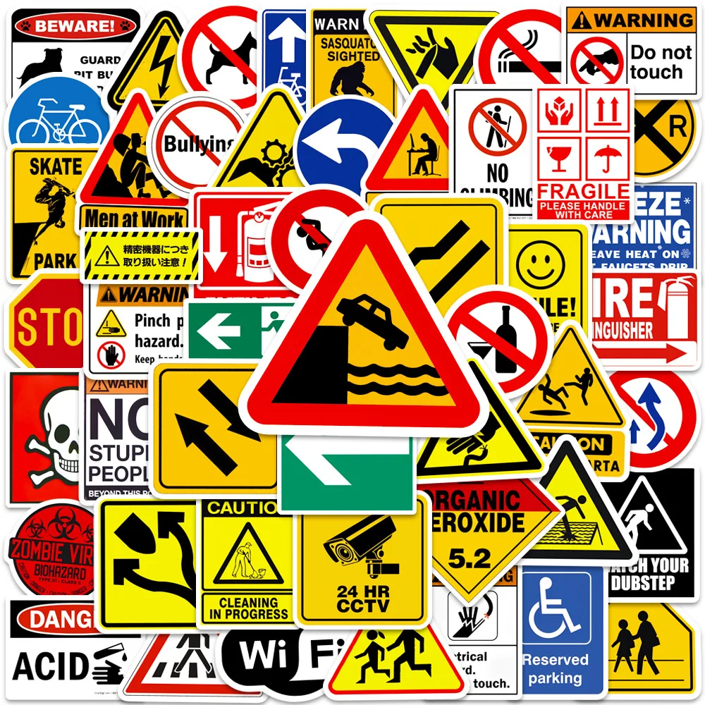 50Pcs Funny Warning Stickers Danger Banning Sign Viny Decal Car Scooter Motorcycle Suitcase Violation Sticker Classic Toy