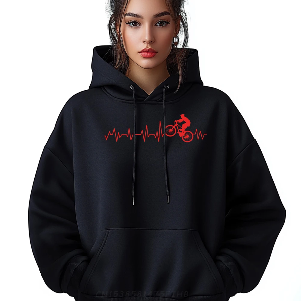 Mountain Biking Heartbeat Ekg Fathers Day Cycling Clothing Vintage Pullover Hoodies Vegan Hooded Shirt