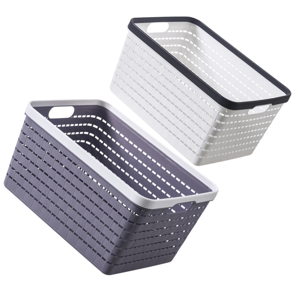 

Plastic Storage Baskets Kitchen Bathroom Closet Bedroom Hollow Design Cutout Handle Lightweight Portable Small SizeBins