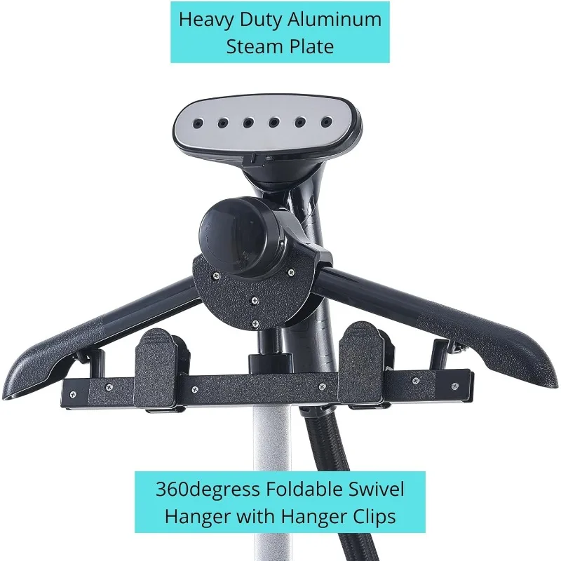 حقيقي ومرتب ®   جهاز بخار للملابس الاحترافي عالي التحمل بالحجم الكامل للملابس مع 3 إعدادات للبخار، وخزان مياه كبير جدًا سعة 2.9 لتر