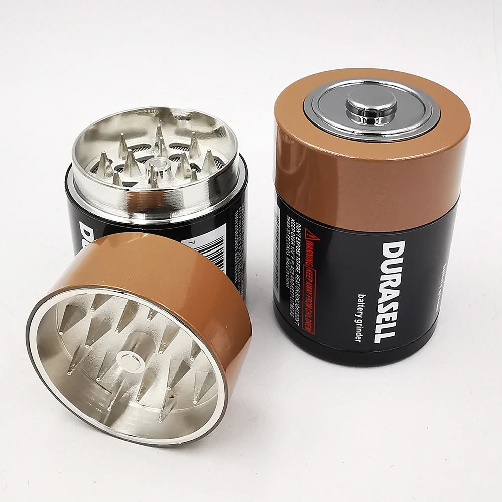 أداة مطحنة أعشاب معدنية على شكل بطارية مكونة من 3 طبقات أداة مطحنة التبغ