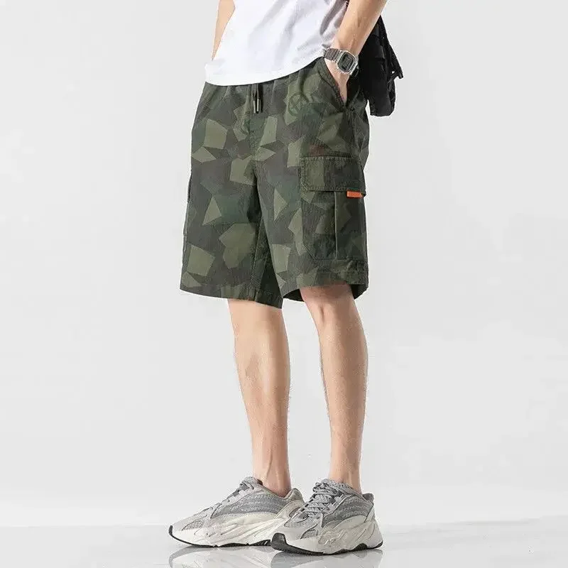 Men\'s Cargo Shorts with Draw String Camo Male Short Pants Green Camouflage Comfortable Beautiful Cotton Designer Nylon Vintage