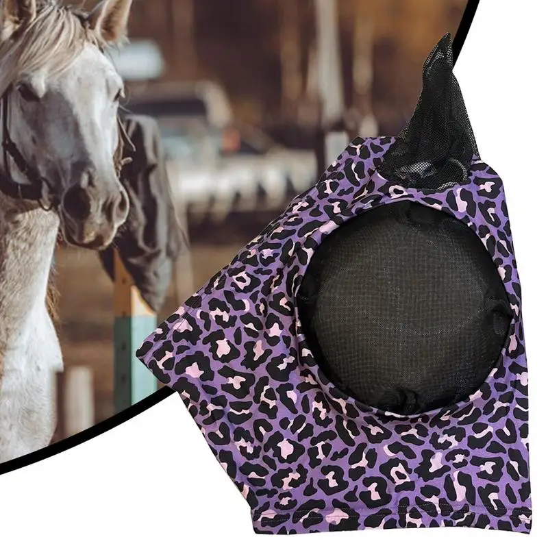 Copri viso per zanzare di cavallo modello con stampa leopardata forniture equestri copertura Anti-zanzare traspirante prodotto per la cura del cavallo viso