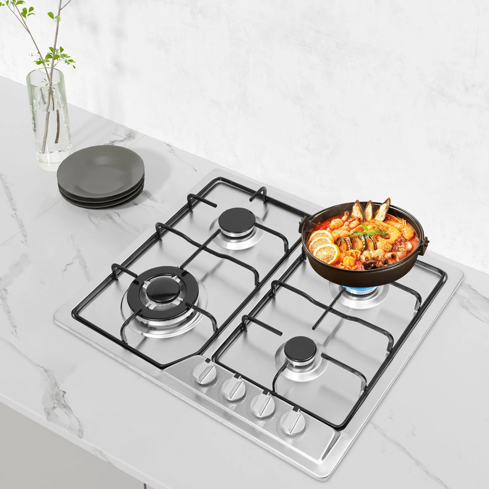 

Встроенная газовая плита с 4 конфорками, 58*50 см, газовая плита из нержавеющей стали, высокая эффективность для домашней коммерческой кухни