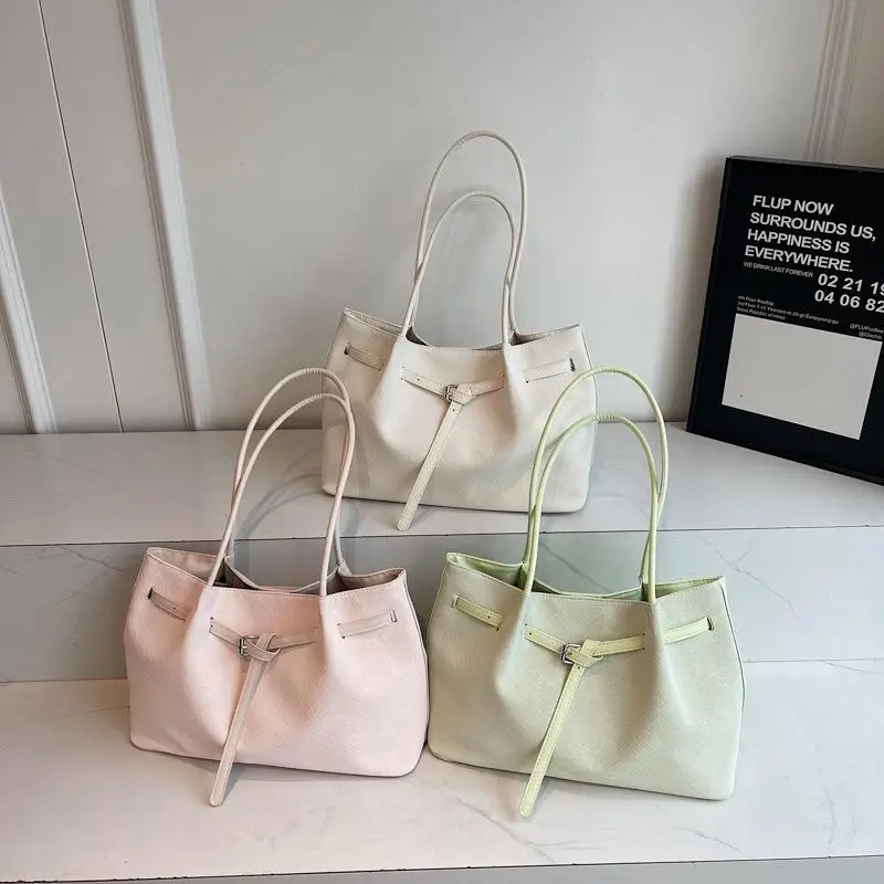 

Pure Color Large Capacity Bag, Ladies Soft PU Leather Underarm Tote, Portable Travel & Office Shoulder Handbag