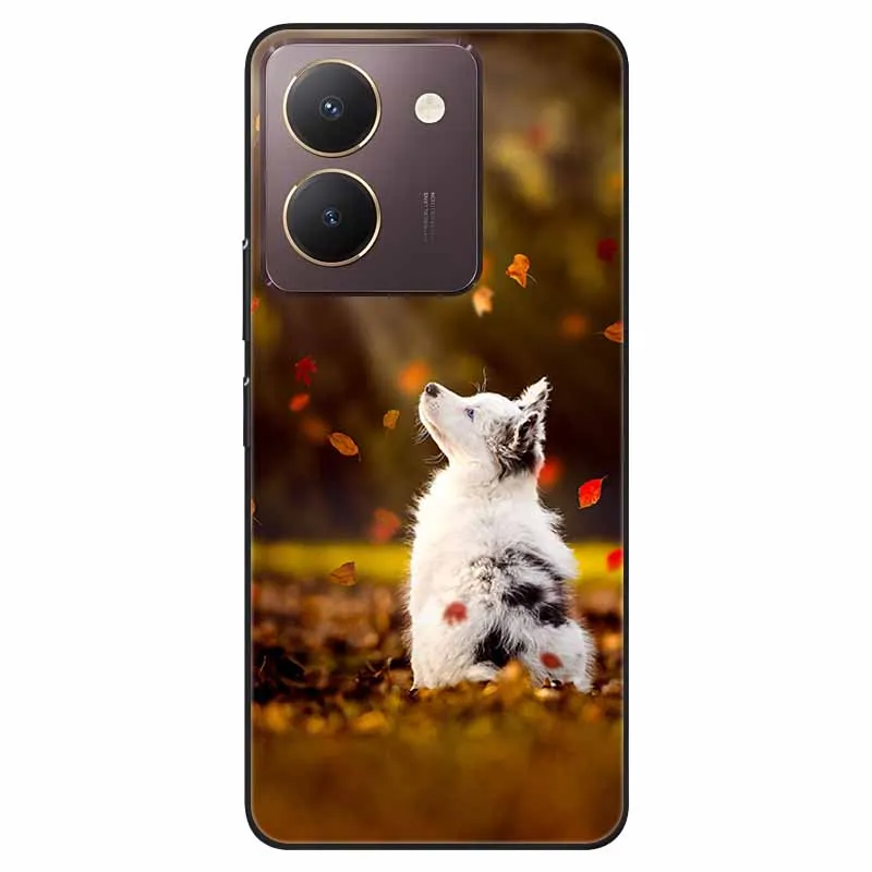 For Vivo Y27s Case Black TPU Bumper Soft Silicone Back Cover for Vivo Y27s 4G Phone Cases Y 27s Shockproof Capa Cute Cat Fundas