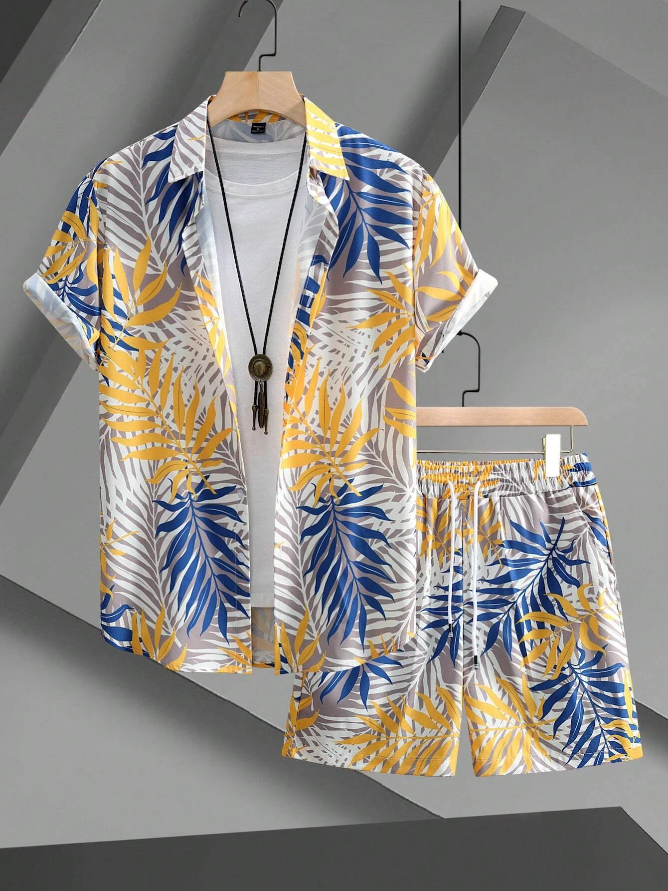 conjunto hombre Hawaiian Botanical Print Men And Women Short Sleeve Outfits Fashion Button-Down Shirt Tops Short Sleeve Shorts