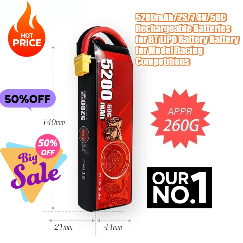 

5200mAh/2S/7.4V/50C/Lithium Battery for BT LIPO Model Racing Competition Battery