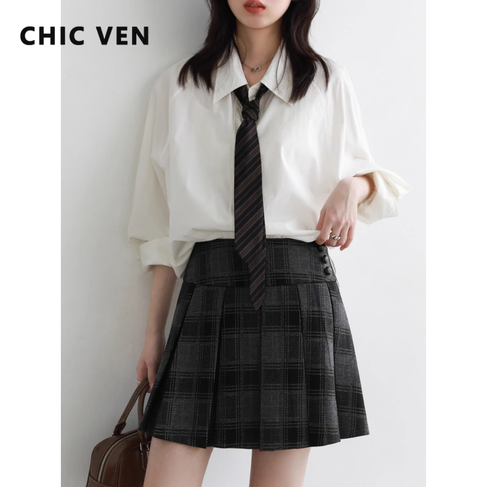 

CHIC VEN Women Mini Skirts College Style A-line Pleated Plaid Short Skirt for Girl Spring Autumn 2025 Woman Clothes