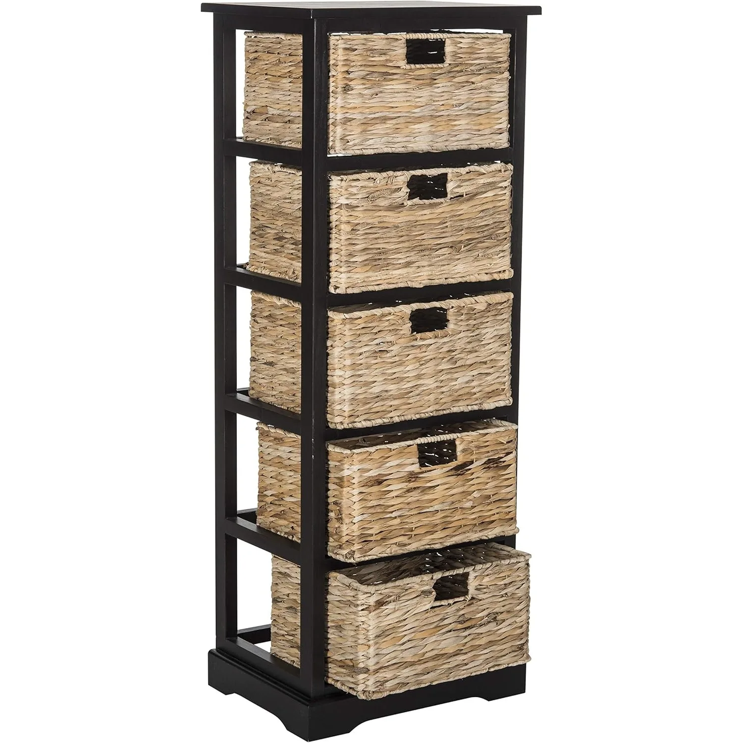 홈 컬렉션 Vedette Distrsed 블랙 5단 서랍형 위커 바구니 수납 타워
