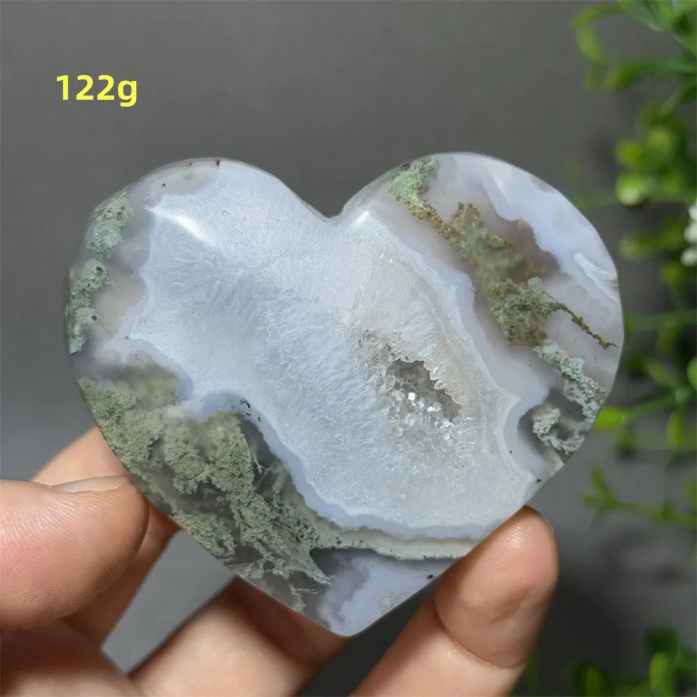 Natural Gem Aquatic Moss Agate Heart-Shaped Mineral Crystal Aura Energy Healing Home Aaquarium Decoration Love Gift