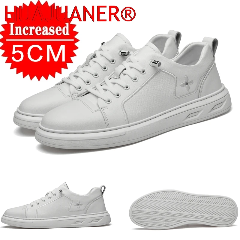 

Новые мужские кроссовки из кожи, повседневная обувь для улицы, с мягкой подошвой, дышащие, с невидимым увеличением роста, спортивные кроссовки белого/черного цвета