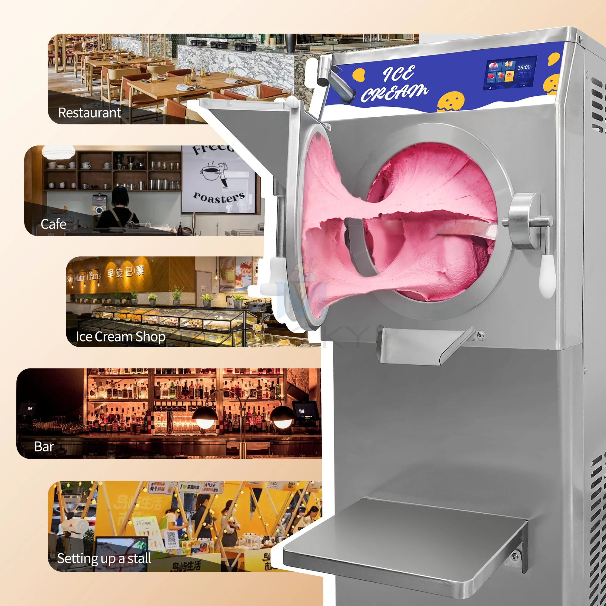 Mvckyi 5 in 1 60L/H Commercial Hard Ice Cream Machine Batch Freezer Italian Ice Sorbet Slush Machine Gelato Making Machine