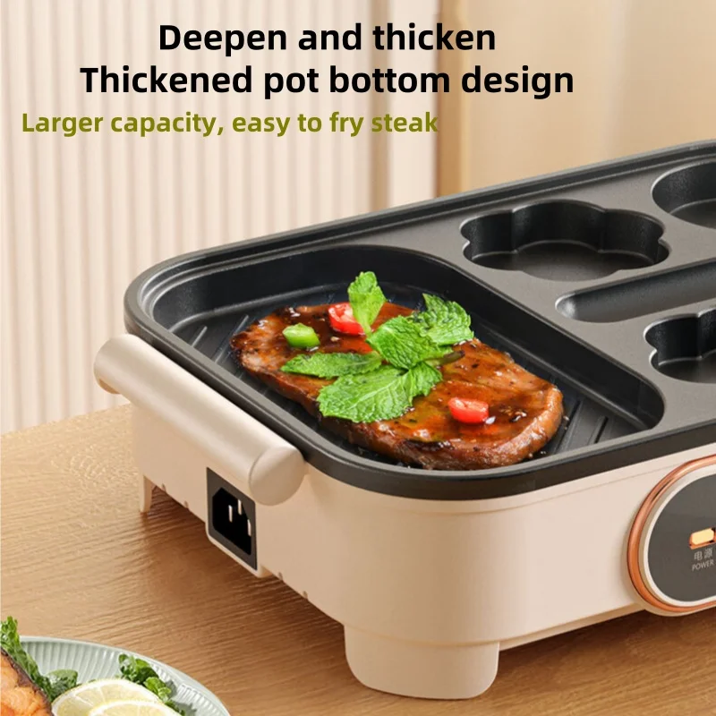 ماكينة صنع الإفطار بقوة 220 فولت مع وظائف 3 في 1، وطلاء غير لاصق، وأطباق سهلة التنظيف، مثالية للبيض والفطائر والنقانق