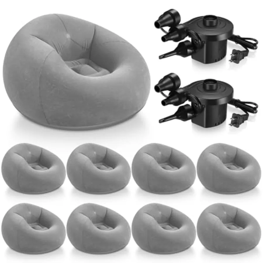 9 Pcs Inflatable Bean Bag Chairs for Adults with Electric Air Pump, Blow up Couch Folding Portable Inflatable Couch Lazy Sofa for Outdoor Movie Night Camping(Grey,9 Pcs)