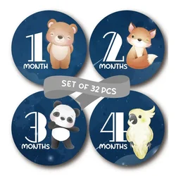 32pcs Adorable Zoo Animal Baby Milestone Monthly Stickers - Perfect for Newborn Boys & Girls!