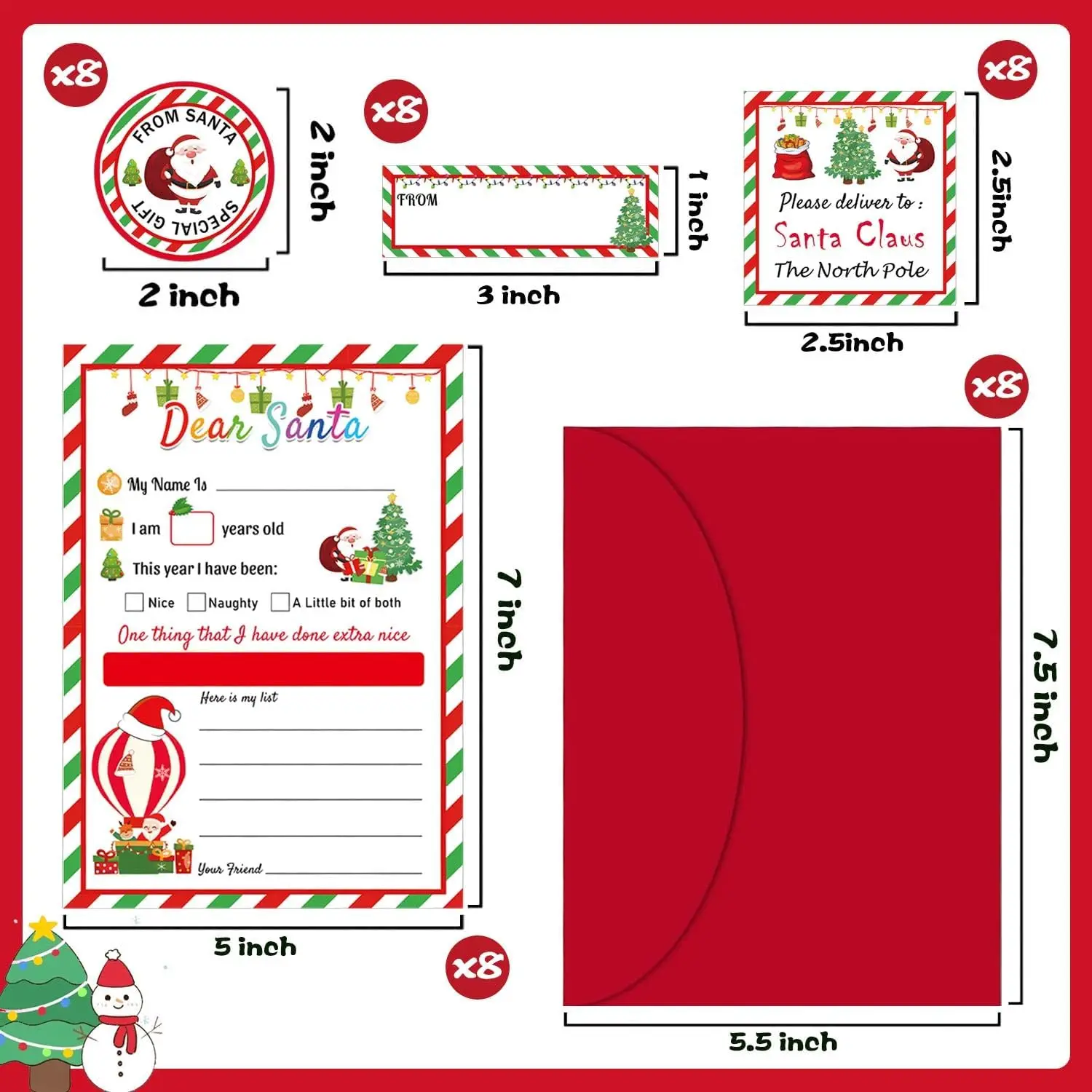 8 Set Santa Letter Kit Christmas Official Letters to Santa Christmas Wish List to Santa Christmas Stickers for kidsr