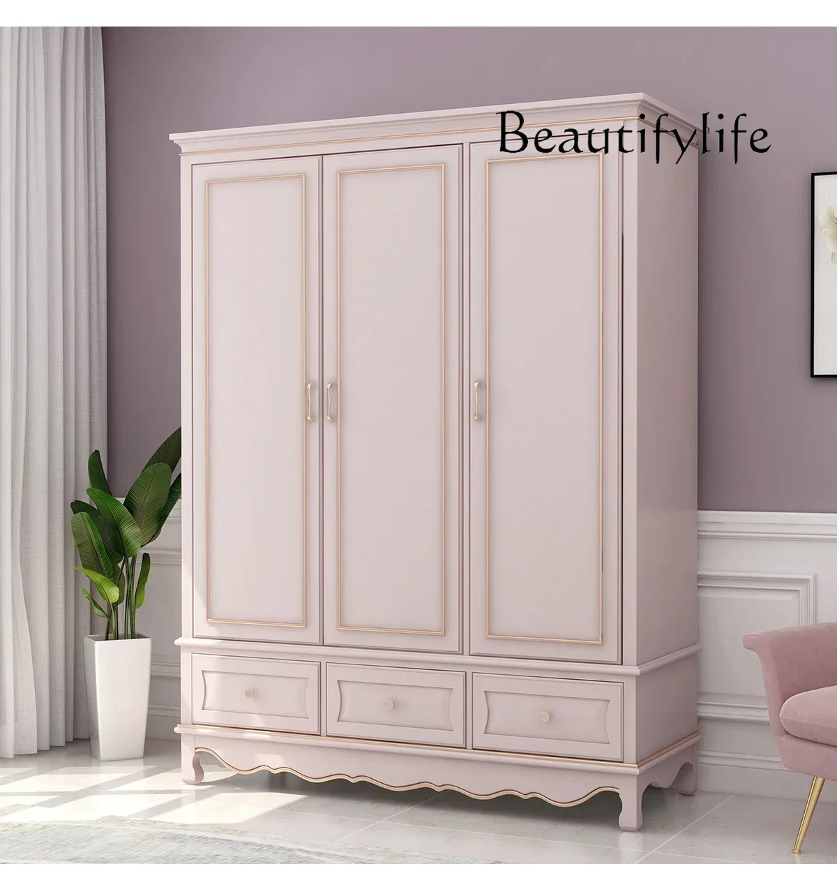 X American Solid Wood Wardrobe Modern Simple Storage Wardrobe Two Doors Hanging Wardrobe Bedroom Furniture