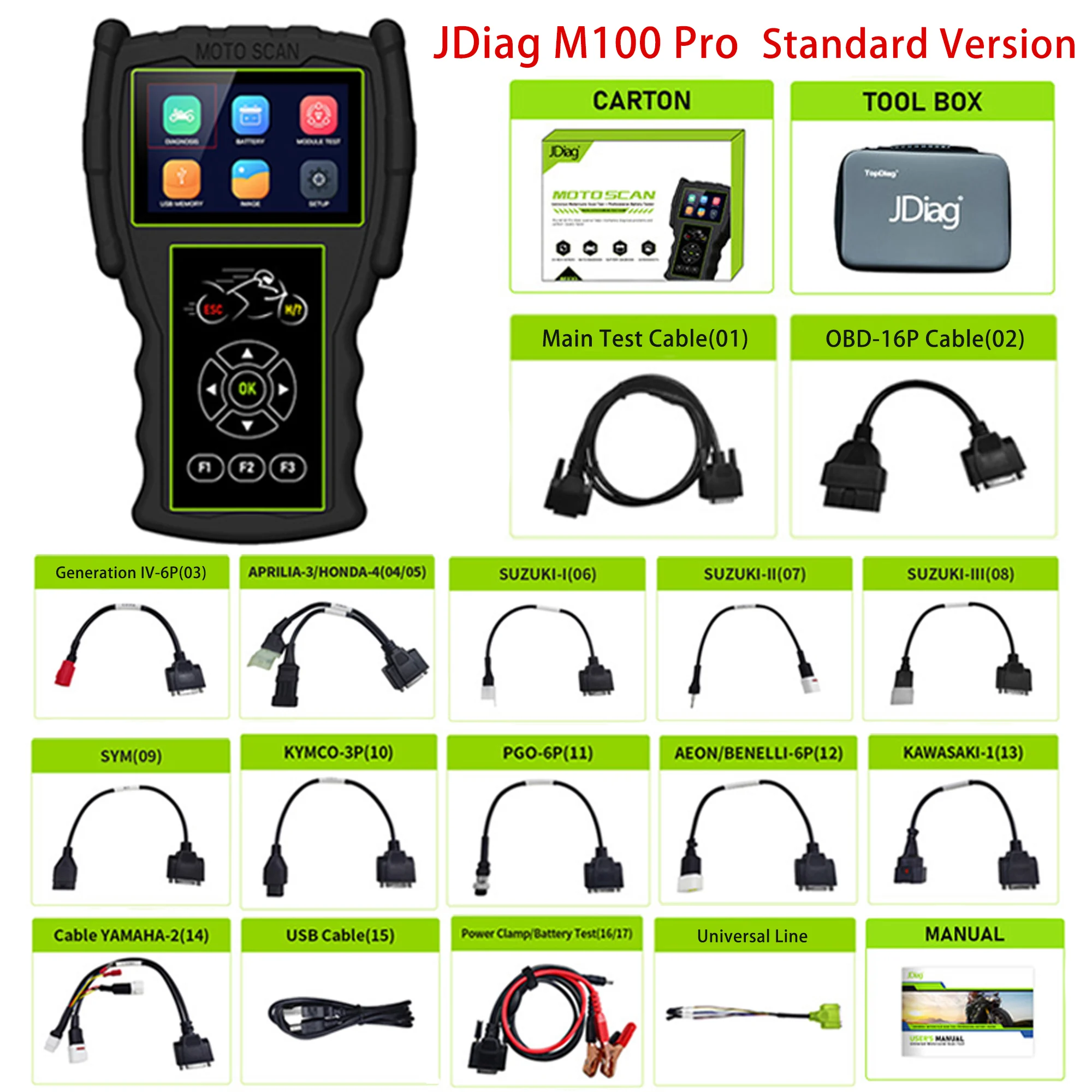 

Original JDiag M100 Pro Full Cables Motorcycle Scanner D87 D88 Function Diagnostic Tool Diagnosis Scanner for Motorcycle