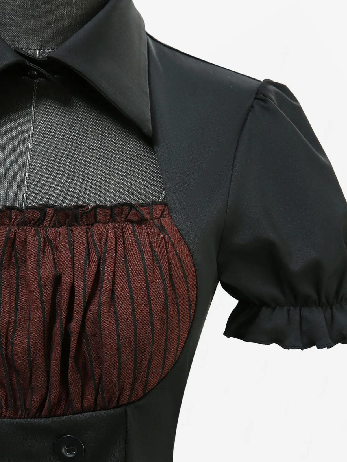 فساتين نسائية جديدة لعام 2026 بياقة مقلوبة على الطراز القوطي مخططة مطبوعة بأزرار وهمية 2 في 1 فستان على شكل حرف A أزياء فيستدوس