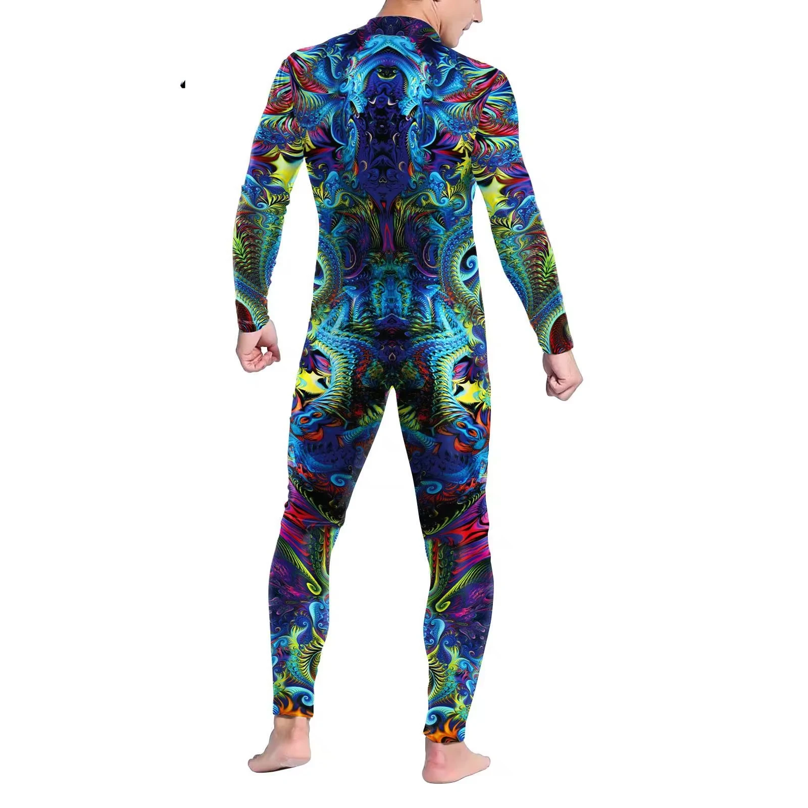 Fraktal Vrouw Man Sexy Zentai Pak 3d Geprint Cosplay Kostuum Brandende Man Festival Jumpsuit Halloween Feestkleding 2024