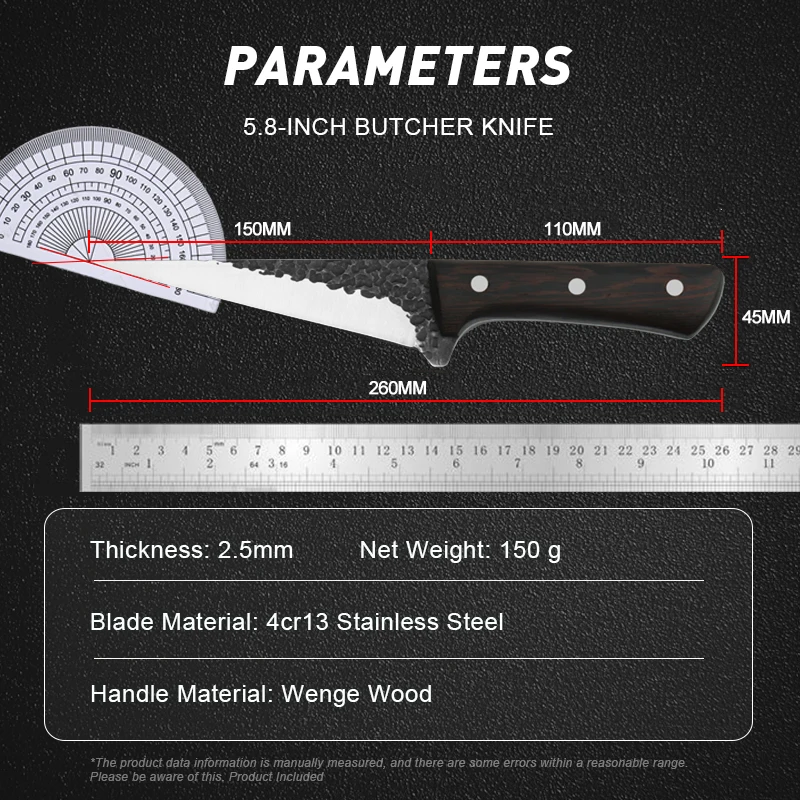Forged Splitting KnifeProfessional Meat Cutting and Bone CuttingConvenient and Smooth Solid Wood Handle5Cr15 Stainless Steel