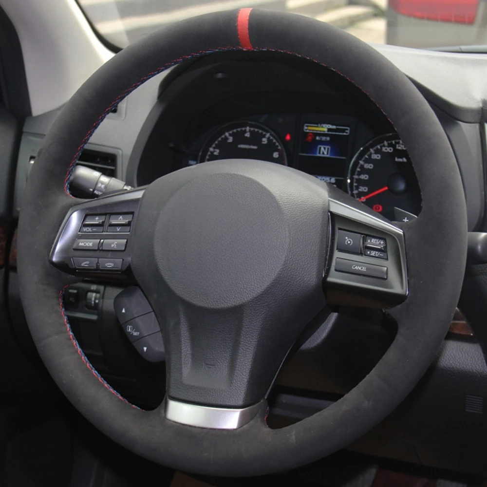 Black Suede Leather Car Steering Wheel Cover For Subaru Forester 2013 2014 - 2016 Legacy 2012-2014 Outback 2012-2014 XV Impreza
