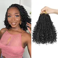 Trenzas de caja de diosa, pelo de ganchillo, trenzas de ganchillo bohemias preenrolladas de 8 pulgadas con extremos rizados, 8 paquetes de pelo de ganchillo sintético para mujer