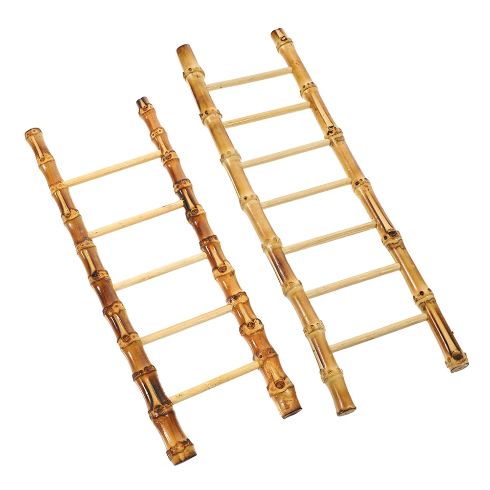 

2Pcs Bamboo Ladder Ornaments Mini Ladder Sushi Plate Cold Dish Display Restaurant Decorative Sushi Plates Mini Decoration