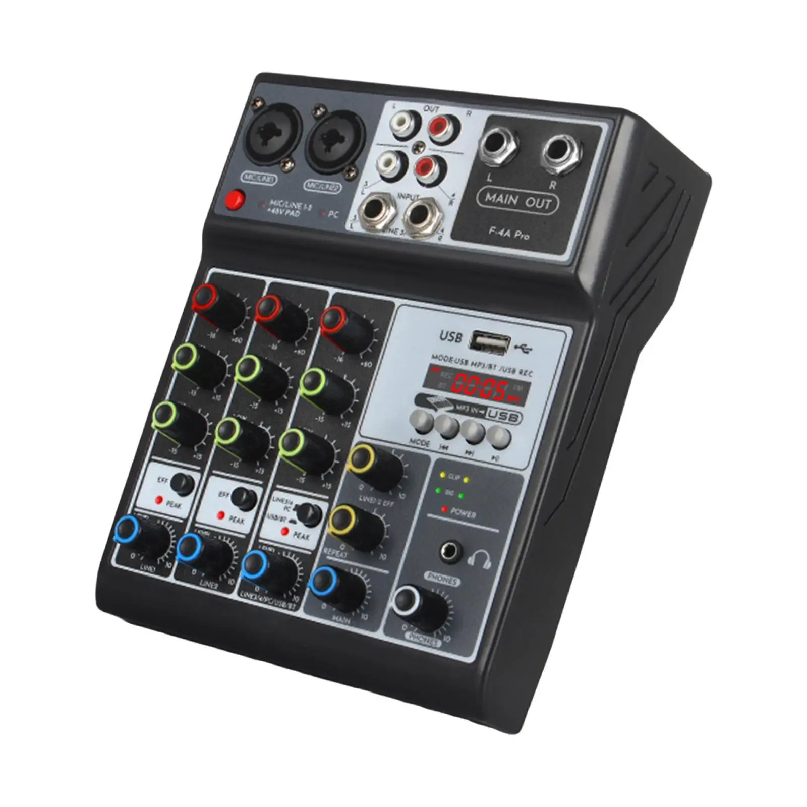 4 Channel Audio Mixer Reverb Delay Effect Sound Mixer Sound Board Mixing Console for Performance Studio Computer Recording Stage