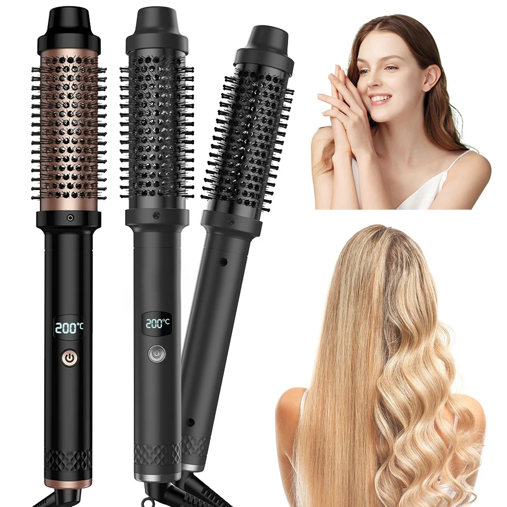 

Heated Styling Brush 3 in 1 Ionic Hair Curler/Straightener 5 Temps Setting Mini Travel Curling Iron Brush for All Hair Types