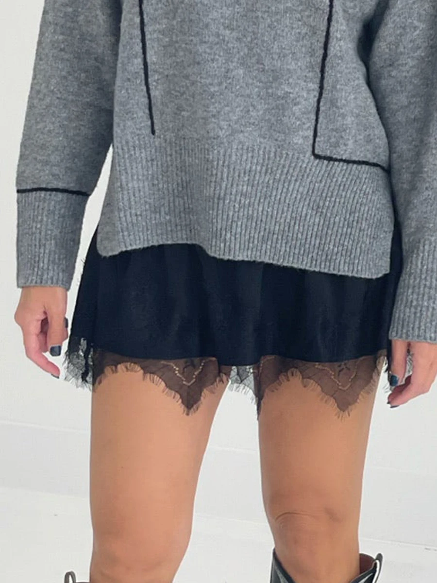 Women's Irregular Lace Mini Skirts Cute Elastic Waist Loose Fit A-Line Skirts Short Skirts