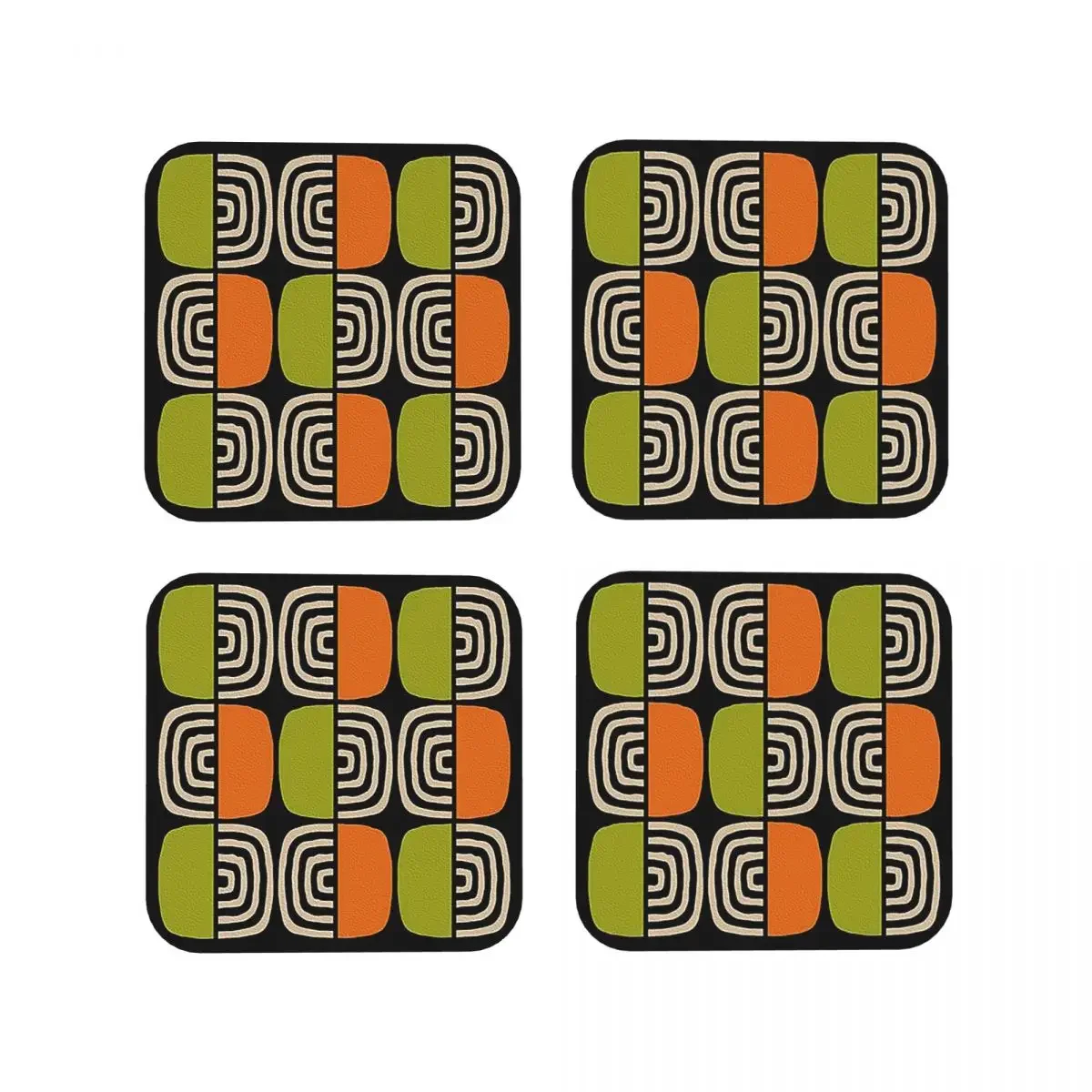 Half Concentric Circle Pattern Black Orange Green And Beig Coasters Kitchen Placemats Cup Mats For Tableware Pads Set of 4