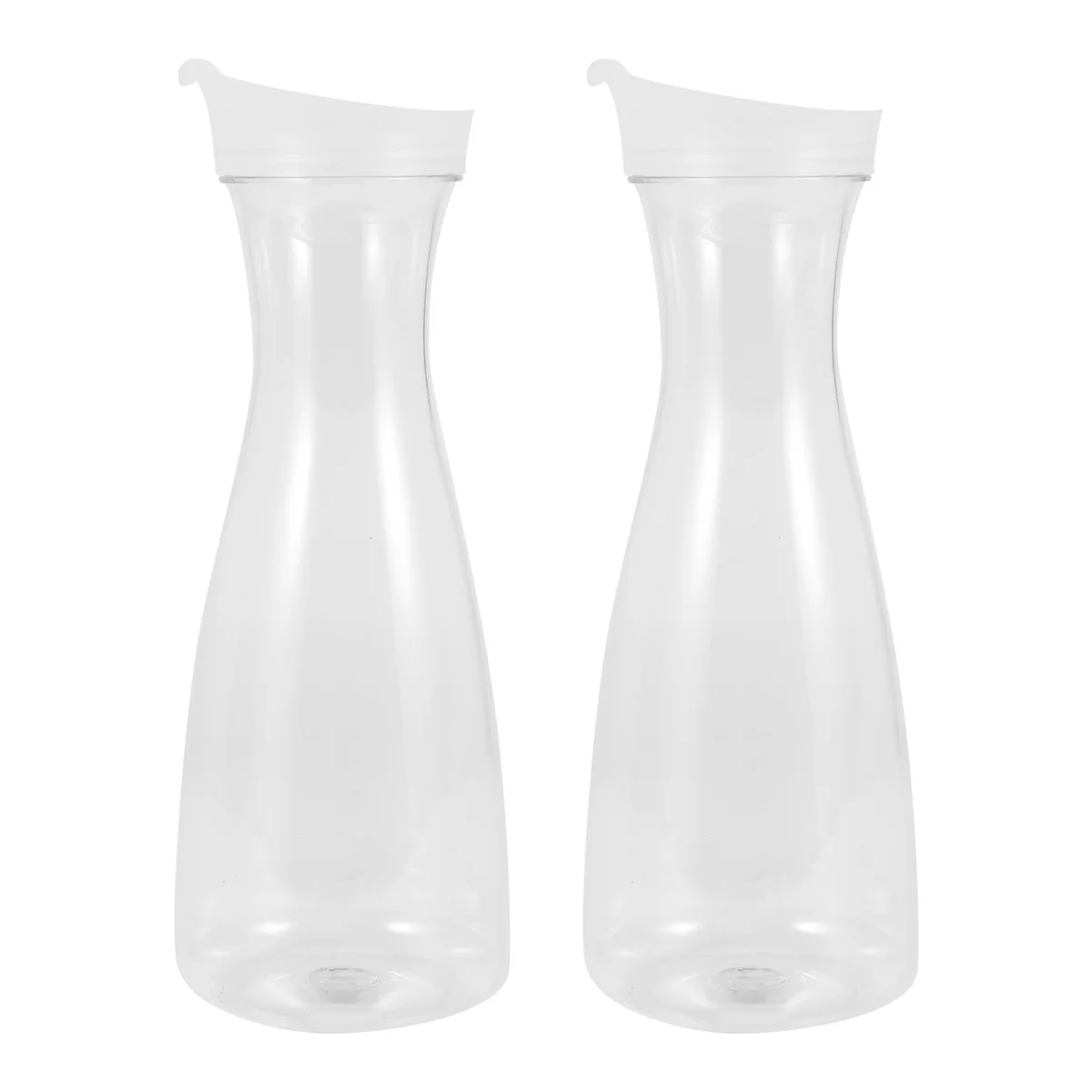 2Pcs 1L Plastic Water Carafes with White Flip Tab Lids- Food Grade & Recyclable Shatterproof Pitchers - Juice Jar