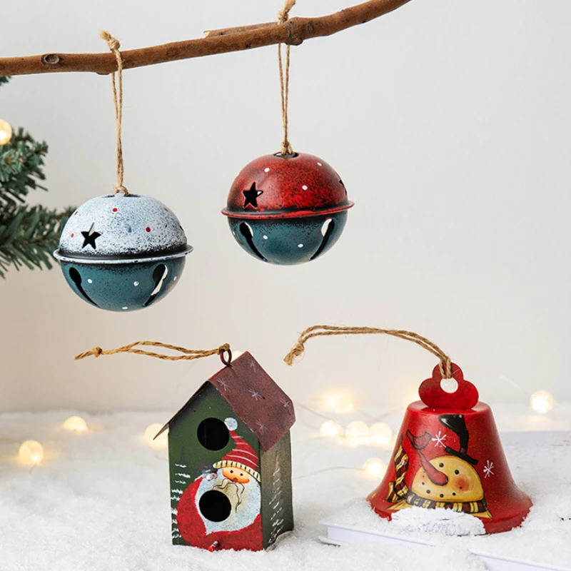 Novelty Painted Christmas Bell Tree Decoration Exquisite Iron Art Ornament Xmas Party Hanging Pendant Home Decor Navidad Gifts