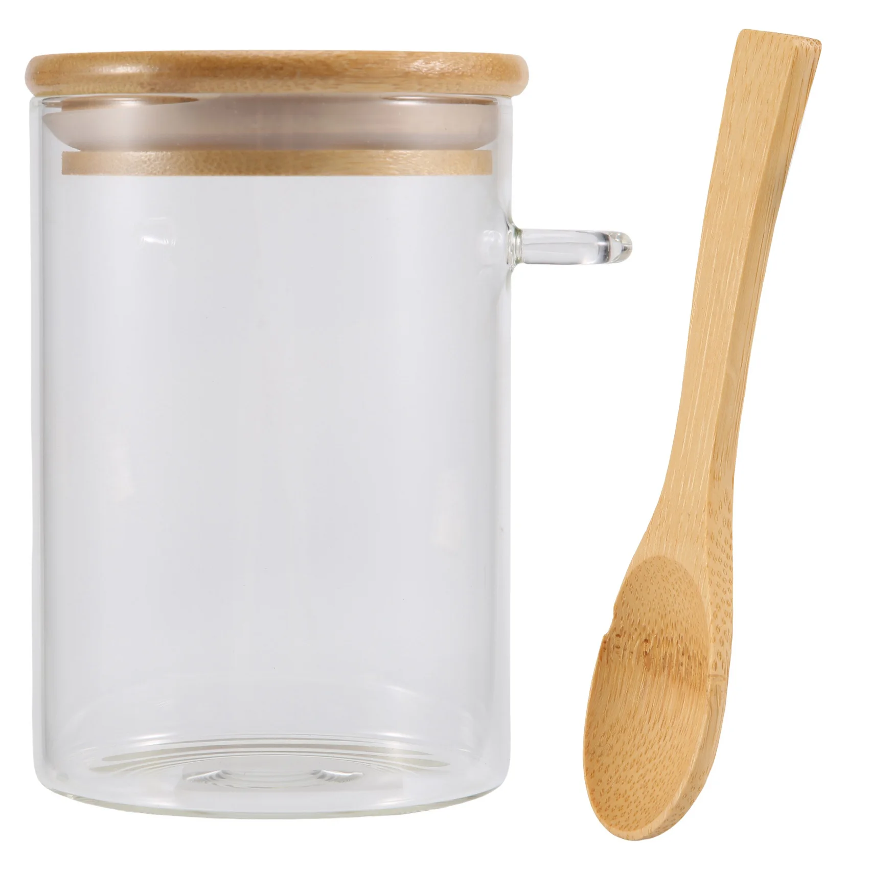 Glass Food Airtight Canister Castor Wooden Twist Lid Kitchen Candy Storage Tank Jar Bamboo Food Container with Wooden Spoon